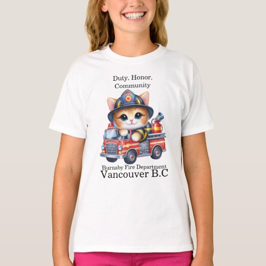 Schattige kitten brandweerman in lichte vrachtwage t-shirt (Voorkant)