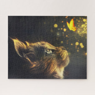 Schattige Kitten en Butterfly bij nacht Legpuzzel