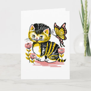 Schattige Kitten en Butterfly Kids Verjaardag Kaar Kaart