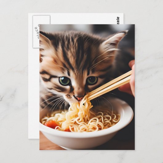 Schattige kitten eten ramen noedels briefkaart (Voorkant / Achterkant)