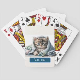 Schattige kitten in blauwe handdoek personaliseren pokerkaarten