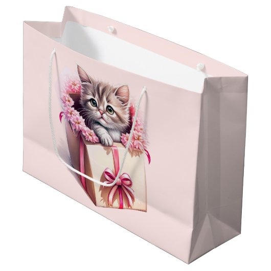 Schattige kitten in een doos Verjaardagscadeau Groot Cadeauzakje (Voorkant Gekanteld)