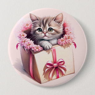 Schattige kitten in een doos Verjaardagscadeau Ronde Button 4,0 Cm