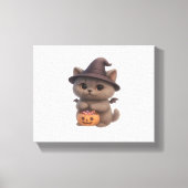 Schattige kitten in Halloween heksenkostuum met Pu Canvas Afdruk (Voorkant)