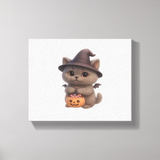 Schattige kitten in Halloween heksenkostuum met Pu Canvas Afdruk (Voorkant)