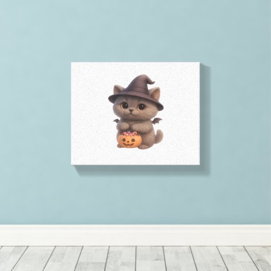 Schattige kitten in Halloween heksenkostuum met Pu Canvas Afdruk (Insitu (Houten vloer))
