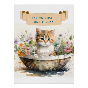 SCHATTIGE KITTEN IN KOM MET NAAM Kids Verjaardag Perfect Poster