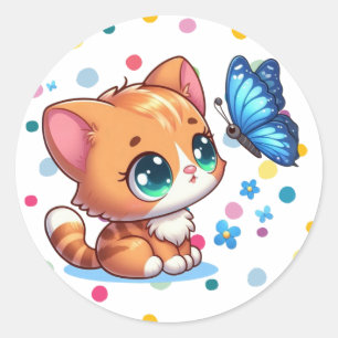 Schattige kitten/kat & vlinder ronde sticker