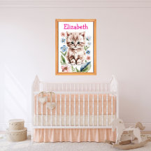 Schattige Kitten & Lente Bloemen Kwekerij Wall Art