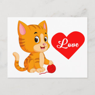 Schattige Kitten Liefde Dolle Kat Vrouw Denkt Aan Briefkaart