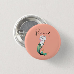 Schattige Kitten Purrmaid – Leuke Zeemeermin Cat D Ronde Button 3,2 Cm