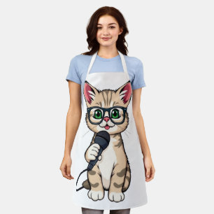 schattige Kitten Reporter Cartoon Sticker Schort