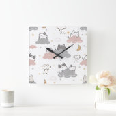 Schattige kittenpatroon wit vierkante klok (Huis)