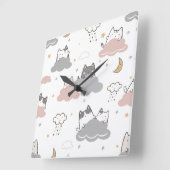 Schattige kittenpatroon wit vierkante klok (Hoek)