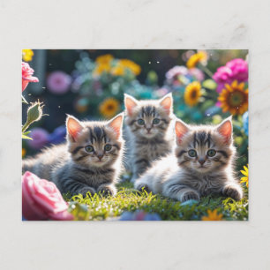 Schattige Kittens in de Bloementuin Briefkaart