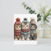 Schattige Kittens in Winterkleding AI Art Briefkaart (Staand voorkant)
