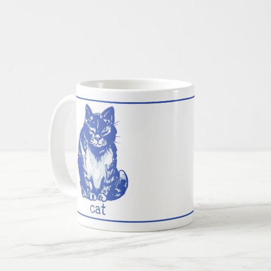 Schattige Kitty Cat Blauw Wit Boerderij Rustiek Koffiemok (Voorkant links)