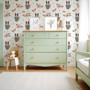 Schattige Kitty Cat Paw Print bloemenmotief Behang