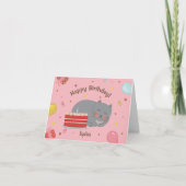 Schattige Kitty Cat Pink Verjaardagsfeestje Kaart (Voorkant)