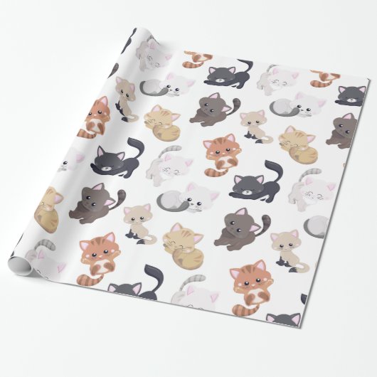 Schattige Kitty Cats Print Cadeaupapier (Uitgerold)