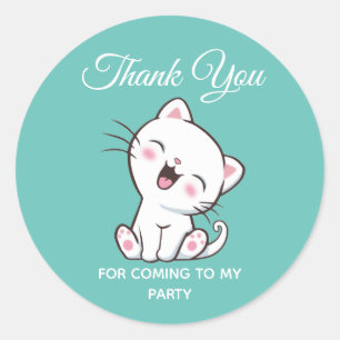 Schattige Kitty Kat op Teal Bedankt Ronde Sticker