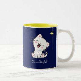 Schattige Kitty Kat & Ster op Blauwe Tweekleurige Koffiemok