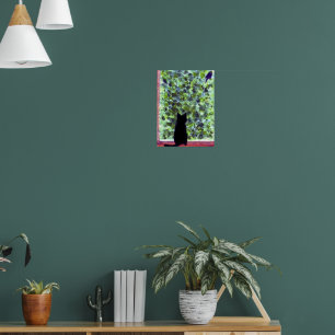 Schattige Kitty Schilderij Zwart Kat Kijken naar V Poster
