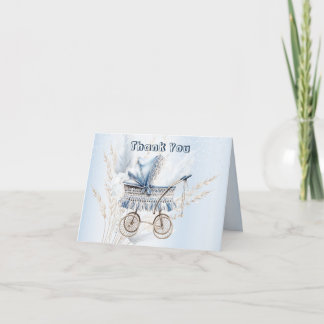 Schattige Klassieke Babywagen Blauwe Bloemenpracht Bedankkaart