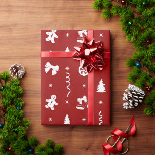 Schattige Klassieke Rode & Witte Kerststol Kerstmi Cadeaupapier