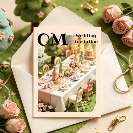 Schattige klei miniatuur stijl bruiloft kaart