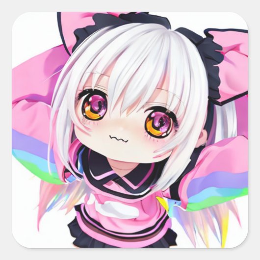 Schattige klein anime meisje vierkante sticker (Voorkant)