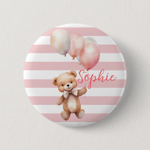 Schattige klein Beer in roze Ronde Button 5,7 Cm