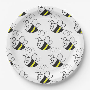 Schattige klein bijenpatroon wit Baby shower Papieren Bordje
