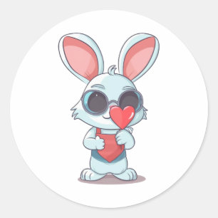Schattige klein konijntje met bril hart paasdag ronde sticker