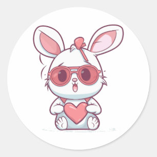Schattige klein konijntje met bril hart paasdag ronde sticker