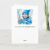 Schattige klein  meisje in blauw kerst kaart (Achterkant)