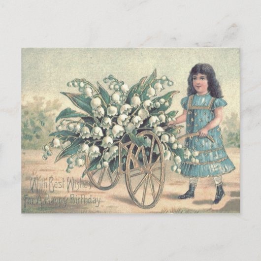 Schattige klein meisje kruiwagen lelie van de vall briefkaart (Voorkant)