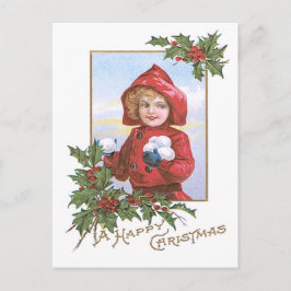 Schattige klein meisje sneeuwballen Holly Briefkaart