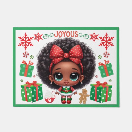 Schattige kleine afro kerst elf meisje deurmat (Voorkant)
