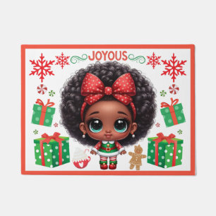 Schattige kleine afro kerst elf meisje deurmat