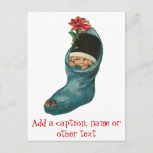 Schattige kleine baby in een sok kerstkaarten feestdagenkaart