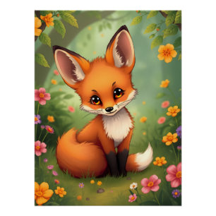 Schattige kleine bruine vos in bos perfect poster
