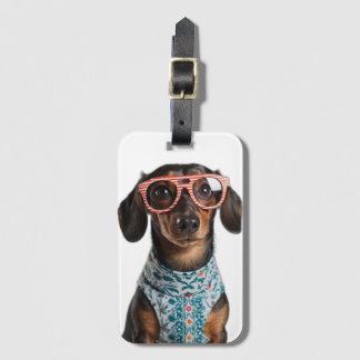 Schattige Kleine Dachshond Met Rode Bril Bagagelabel