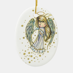 Schattige kleine engel in de sterren fantasie kuns keramisch ornament