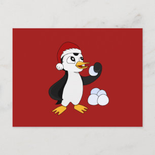 Schattige kleine Kerstmis pinguïn met een sneeuwba Briefkaart