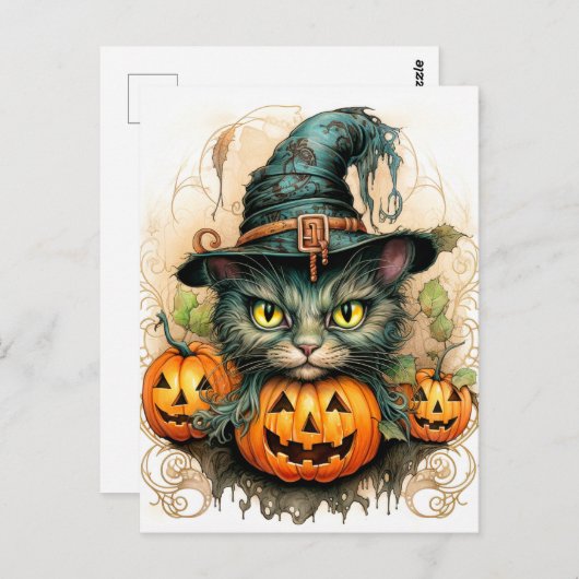 Schattige kleine kitty kat heks briefkaart (Voorkant / Achterkant)