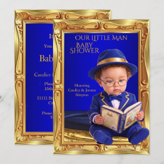 Schattige Kleine Man Baby Shower Goud Blauw Boek Kaart