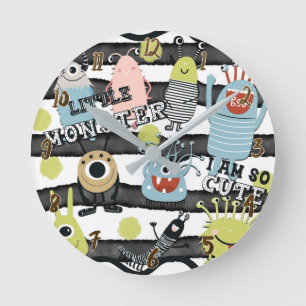 Schattige Kleine Monsters Modern Chique Waterverf Ronde Klok