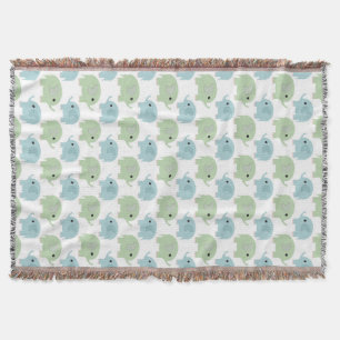 Schattige Kleine Olifanten Blauw Groen Deken