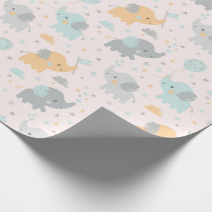 Schattige Kleine Olifanten mint grijs sinaasappel Cadeaupapier